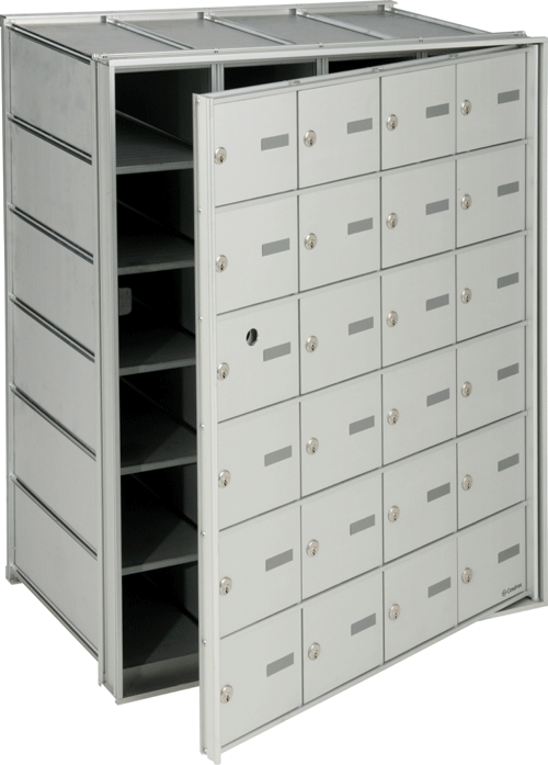 Rear loading horizontal mailbox for indoor use