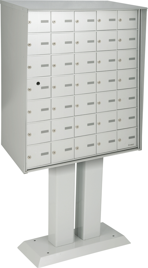 Front loading pedestal mailbox for outdoor use
