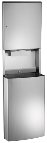 Recessed paper towel dispenser/remov waste recep