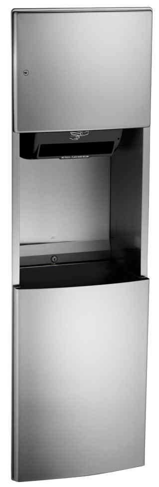 AUTOMATIC ROLL PAPER TOWEL DISPENSER AND WASTE RECEPTACLE